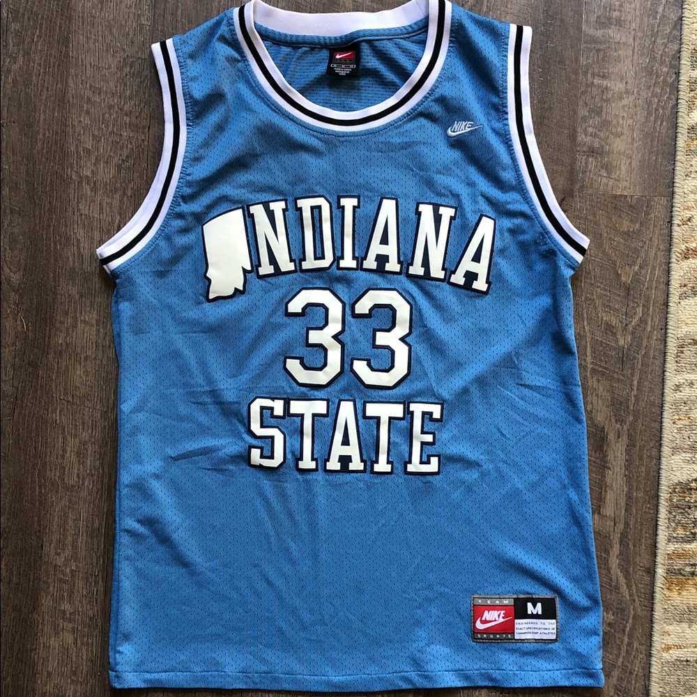 Larry Bird Nike Blue Indiana State #33 Basketball Jersey Mens Medium
